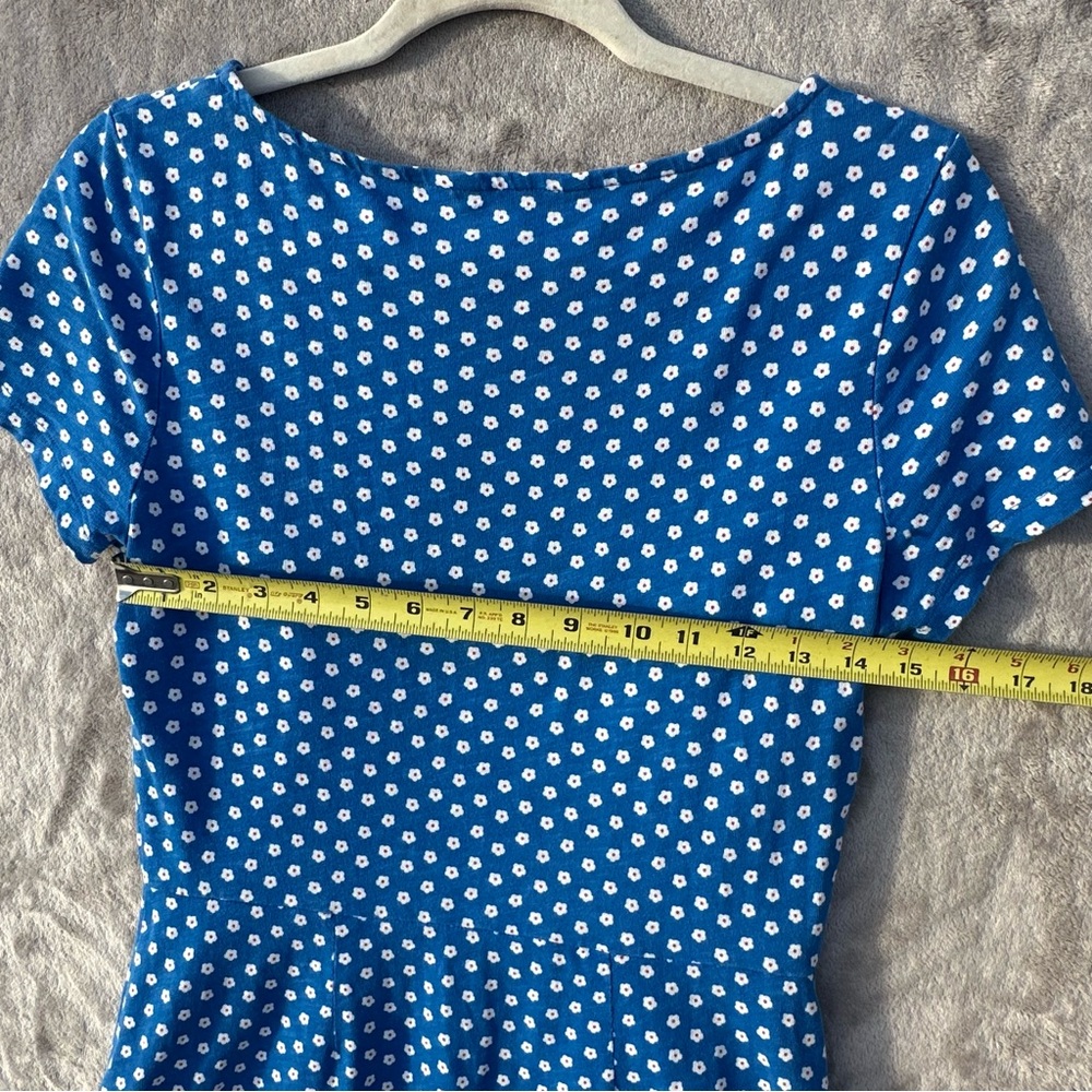 Boden Daisy Print Phoebe Cotton Sheath Dress US 6 Blue Pockets Knee Length Polka - Picture 13 of 15